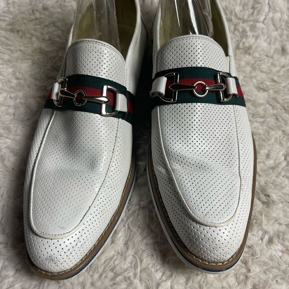 Fratelli White Perforated Leather Gold tone accent Italian Stripe Shoes SZ10M Fratelli White Perforated Leather Gold tone accent Italian  main image 4